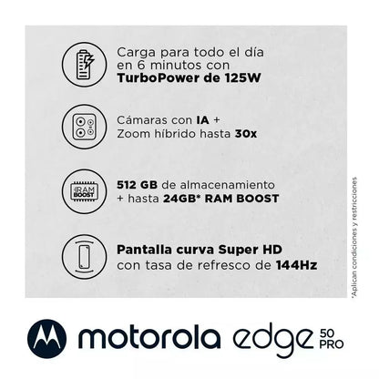 MOTOROLA Celular Motorola Edge 50 Pro 512GB 6,67" Negro Eclipse Liberado